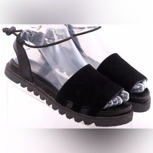 Hunter Black Leather Bungee Strap Open Toe Gladiator Sandal Shoes Women's US 9